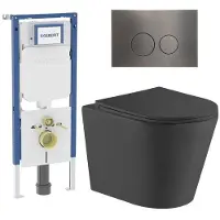 Geberit QeramiQ Dely Toiletset - 36.3x51.7cm - UP720 inbouwreservoir - rimless - diepspoel - zitting - softclose - bedieningsplaat gunmetal - ronde knoppen - mat zwart