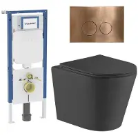 Geberit QeramiQ Dely Toiletset - 36.3x51.7cm - UP720 inbouwreservoir - rimless - diepspoel - zitting - softclose - bedieningsplaat koper - ronde knoppen - mat zwart