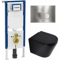 Geberit QeramiQ Dely Toiletset - 36.3x51.7cm - UP720 inbouwreservoir - rimless - diepspoel - 35mm zitting - softclose - bedieningsplaat steel - ronde knoppen - mat zwart