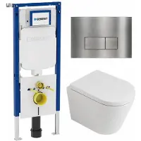 Geberit QeramiQ Dely Toiletset - 36.3x51.7cm - UP720 inbouwreservoir - rimless - diepspoel - 35mm zitting - softclose - bedieningsplaat steel - rechthoekige knoppen - mat wit