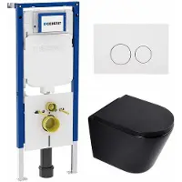 Geberit QeramiQ Dely Toiletset - 36.3x51.7cm - UP720 inbouwreservoir - rimless - diepspoel - 35mm zitting - softclose - bedieningsplaat glans wit - ronde knoppen - mat zwart