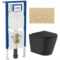 Geberit QeramiQ Dely Toiletset - 36.3x51.7cm - UP720 inbouwreservoir - rimless - diepspoel - zitting - softclose - bedieningsplaat beige - ronde knoppen - mat zwart