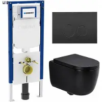 Geberit QeramiQ Dely Swirl Toiletset - 36.3x51.7cm - UP720 Duofix Sigma inbouwreservoir - 35mm zitting - metalen bedieningsplaat mat zwart - ronde knoppen - mat zwart