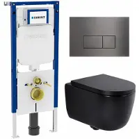 Geberit QeramiQ Dely Swirl Toiletset - 36.3x51.7cm - UP720 Duofix Sigma inbouwreservoir - 35mm zitting - bedieningsplaat gunmetal - rechthoekige knoppen - mat zwart