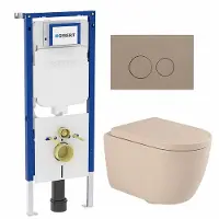 Geberit QeramiQ Dely Swirl Toiletset - 36.3x51.7cm - UP720 Duofix Sigma inbouwreservoir - 35mm zitting - bedieningsplaat taupe - ronde knoppen - mat beige SW1237202/SW1102378/SW1000771/SW1026259