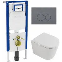 Geberit QeramiQ Dely Toiletset - 36.3x51.7cm - UP720 inbouwreservoir - rimless - diepspoel - 35mm zitting - softclose - bedieningsplaat licht grijs - ronde knoppen - mat wit