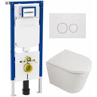 Geberit QeramiQ Dely Toiletset - 36.3x51.7cm - UP720 inbouwreservoir - rimless - diepspoel - 35mm zitting - softclose - bedieningsplaat glans wit - ronde knoppen - mat wit
