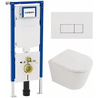 Geberit QeramiQ Dely Toiletset - 36.3x51.7cm - UP720 inbouwreservoir - rimless - diepspoel - 35mm zitting - softclose - bedieningsplaat glans wit - rechthoekige knoppen - mat wit