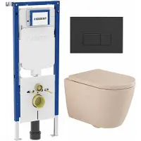 Geberit QeramiQ Dely Swirl Toiletset - 36.3x51.7cm - UP720 Duofix Sigma inbouwreservoir - slim zitting - bedieningsplaat mat antraciet - rechthoekige knoppen - mat beige