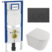 Geberit QeramiQ Dely Toiletset - 36.3x51.7cm - UP720 inbouwreservoir - rimless - diepspoel - 35mm zitting - softclose - bedieningsplaat mat antraciet - ronde knoppen - mat wit