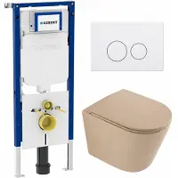 Geberit QeramiQ Dely Toiletset - 36.3x51.7cm - UP720 inbouwreservoir - rimless - diepspoel - zitting - softclose - bedieningsplaat mat wit - ronde knoppen - mat beige