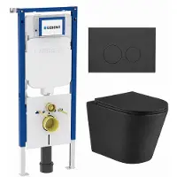 Geberit QeramiQ Dely Toiletset - 36.3x51.7cm - UP720 inbouwreservoir - rimless - diepspoel - zitting - softclose - bedieningsplaat mat antraciet - ronde knoppen - mat zwart