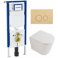 Geberit QeramiQ Dely Toiletset - 36.3x51.7cm - UP720 inbouwreservoir - rimless - diepspoel - 35mm zitting - softclose - bedieningsplaat beige - ronde knoppen - mat wit