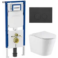Geberit QeramiQ Dely Toiletset - 36.3x51.7cm - UP720 inbouwreservoir - rimless - diepspoel - zitting - softclose - bedieningsplaat mat antraciet - ronde knoppen - mat wit
