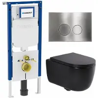 Geberit QeramiQ Dely Swirl Toiletset - 36.3x51.7cm - UP720 Duofix Sigma inbouwreservoir - 35mm zitting - bedieningsplaat steel - ronde knoppen - mat zwart SW1237202/SW706194/SW1000769/SW1026258