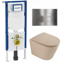 Geberit QeramiQ Dely Toiletset - 36.3x51.7cm - UP720 Duofix Sigma inbouwreservoir - rimless - diepspoel - zitting - softclose - bedieningsplaat steel - ronde knoppen - mat beige