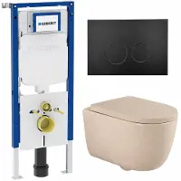 Geberit QeramiQ Dely Swirl Toiletset - 36.3x51.7cm - UP720 Duofix Sigma inbouwreservoir - 35mm zitting - bedieningsplaat mat zwart - ronde knoppen - mat beige SW1237202/SW706188/SW1000771/SW1026259
