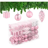 Merkloos kerstballen - set van 72 - plastic - onbreekbaar - hartjes - sokjes - roze