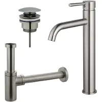 FortiFura Calvi wastafelkraanset - voorsprong 16.8cm - met klikwaste - PVD - geborsteld rvs SW377857/SW696201/SW696212