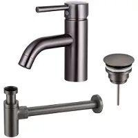 FortiFura Calvi wastafelkraanset - opbouw - laag - met open waste - PVD - geborsteld gunmetal SW766540/SW769487/SW767297