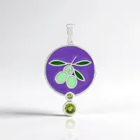 Cavill - Elegante Peridoot Hanger - 925 Sterling Zilver - 0,306 ct Ronde Peridoot Edelsteen - Olijftak Design met Email - Groene Peridoot Sieraad