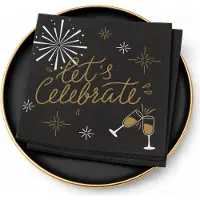 Duni Kerst thema servetten - 20x st - zwart - Let's Celebrate - 33 x 33 cm - kerstservetten