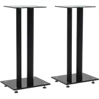 vidaXL Support haut-parleur 2pc Verre trempé Design 2 colonnes Noir