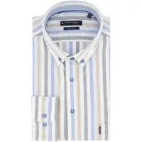Giordano Overhemd blauw beige streepjes button down boord