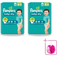 Pampers 2 x – Luiers – Baby Dry Maat 6 – 22 Luiers - Bulkverpakking - Baby luier - Douchemop - Droge luier