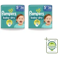 Pampers 2 x – Luiers – Baby-Dry Maat 5+ (12-17 kg) – 36 Luiers - Grootverpakking - Vaatwasstrips - Baby-luiers - Droge Huid - Droge Luiers - Baby Droogheid - Droge Luier