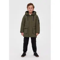 MINOTI winterjas jongens – parka – letters op de capuchon – vier zakken – kaki