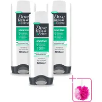 Dove 3 x Men+Care - Sensitive - Douchegel 3-in-1 - Verzorgend - 250 ml - Bulkverpakking - Gevoelige huid - Douchemop - Lichaamsgel