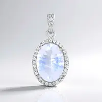 Cavill - Maanblauwe Kwarts Ovaal Hanger 4,68 ct - 925 Sterling Zilver Rhodium - Concave Snit - Zirkonia 33 Stenen - Elegant Sieraad