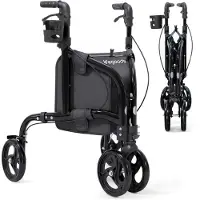 LifeGoods Rollator – Lichtgewicht en Opvouwbaar (5,5KG) – Compacte Rollator met 360° Zwenkwielen, Bekerhouder en Reflectoren – Tot 136KG Draagkracht – Zwart
