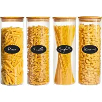 Five Stars Voorraadpotten - 4 Delige Set - 1900 ML - Glazen Potjes Met Deksel - BPA-vrij - Met Pen & Herschrijfbare Stickers - Snoeppot