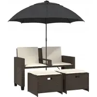 VMP Loungeset met parasol en voetenbankjes voor terras en tuin