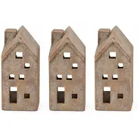 DK Design Daan Kromhout - Waxinelichthouder - Set van 3 - Huisjes - Beton - Grijs - Goud - 7x8x14cm - Kerst