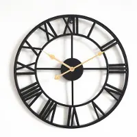 Markenlos – Wandklok in vintage-stijl, rond, van metaal, zwart, met Romeinse cijfers, decoratieve klok voor woonkamer, slaapkamer en keuken (40 cm