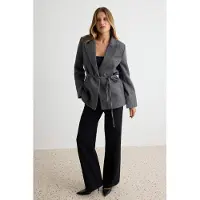 Trendyol TRENDYOLMİLLA Dames Grijs Effen Lang, Regular fit Blazers