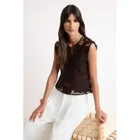 Trendyol TRENDYOLMİLLA Dames Bruin Bloemen Mouwloos Regular fit Blouses