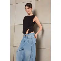 Trendyol TRENDYOLMİLLA Dames Zwart Effen Mouwloos Getailleerd Blouses