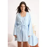 Trendyol TRENDYOLMİLLA Dames 2-pack Blauw Effen Ochtendjassen