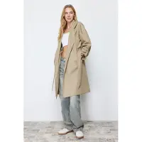 Trendyol TRENDYOLMİLLA Dames Donkerblauw Effen Oversized Trenchcoats