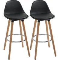 HOMCOM Barkruk-Kunstleer, Beukenhout-43B x 43L x 91H cm-Zwart