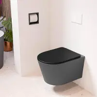 Mondiaz LAVIE hangtoilet – spoelrandloos – 36 x 53 cm – met softclose zitting – Dark grey (grijs), zitting Urban (zwart) LAVIEsetDgrUrb