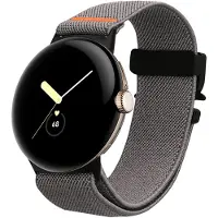 Kwmobile nylon bandje voor smartwatch - geschikt voor Google Pixel Watch Series 41mm / Pixel Watch 4 41mm - 15 - 18,5 cm - Polsbandje in donkergrijs