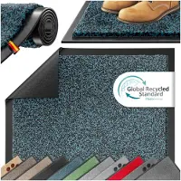 Kesser Schoonloopmat - Antislip deurmat binnen en buiten - Wasbaar - Petrolblauw/antraciet 50x80 cm
