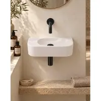 Qeramiq Fuente fonteinset – halfrond – 40x22x12 cm – keramiek linnen – zonder kraangat – mat zwarte kraan SW1449885/SW696199/SW696210/SW1108828