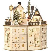 HOMCOM Kerst adventskalender met 24 lades en LED verlichting naturel hout 25 x 20 x 29 cm