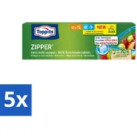 Toppits 5 x – Zipper Multifunctionele Zakken – 1 Liter – 12 Zakjes - Voordeelverpakking - 5 stuks
